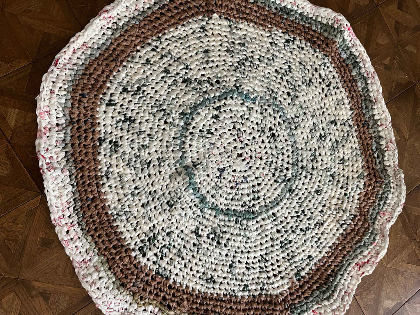 White & Green Crochet Rug
