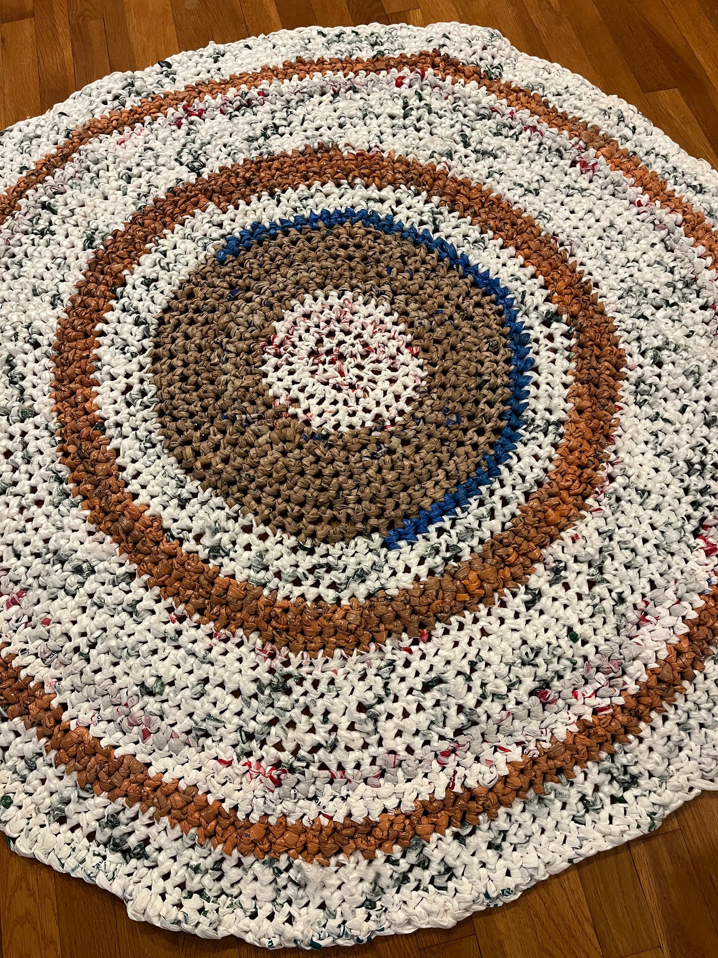 Half Blue Round Crochet Rug