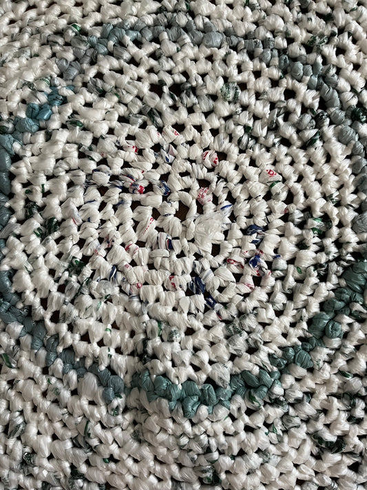 White & Green Crochet Rug