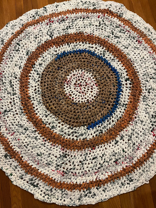 Half Blue Round Crochet Rug