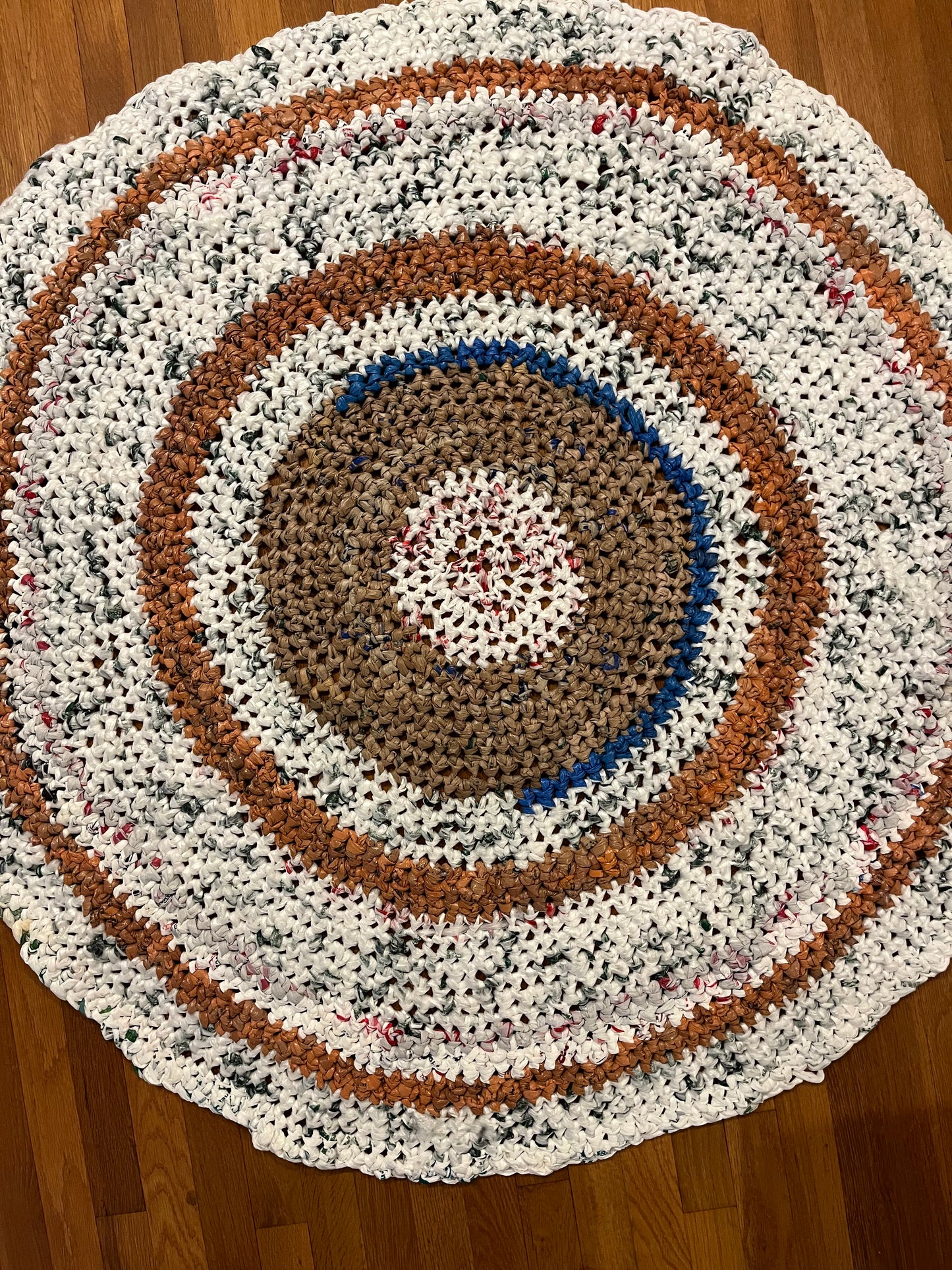 Half Blue Round Crochet Rug